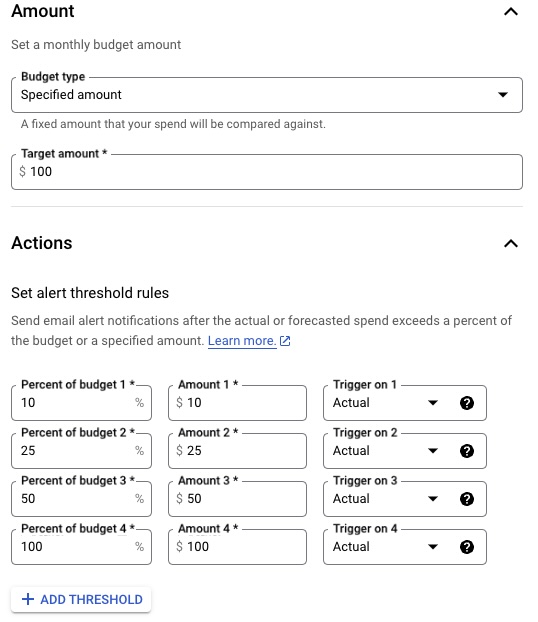 Google Cloud Console - Budgets and Alerts